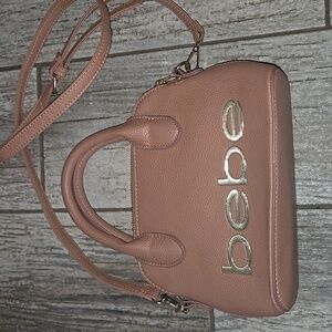 bebe Blush Pink Pebbled Mini Satchel with Gold Logo
